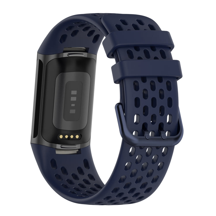 For Fitbit Charge 5 Solid Color Breathable Sports Silicone Watch Band(Dark Blue) - Watch Bands by PMC TechLife | Online Shopping South Africa | PMC TechLife | Buy Now Pay Later Mobicred