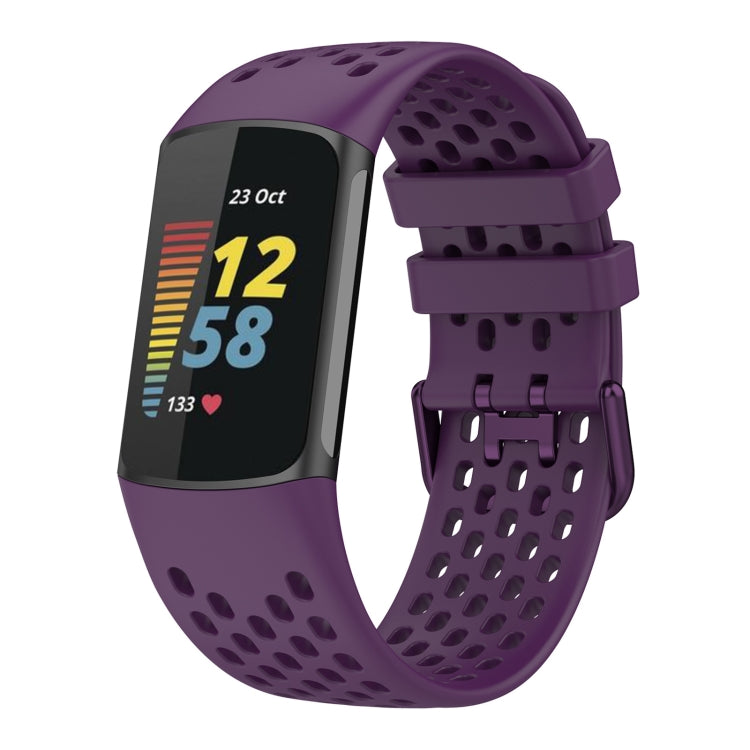 For Fitbit Charge 5 Solid Color Breathable Sports Silicone Watch Band(Dark Purple) - Watch Bands by PMC TechLife | Online Shopping South Africa | PMC TechLife | Buy Now Pay Later Mobicred
