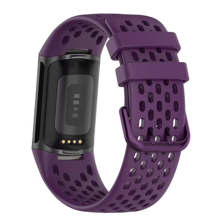 For Fitbit Charge 5 Solid Color Breathable Sports Silicone Watch Band(Dark Purple) - Watch Bands by PMC TechLife | Online Shopping South Africa | PMC TechLife | Buy Now Pay Later Mobicred