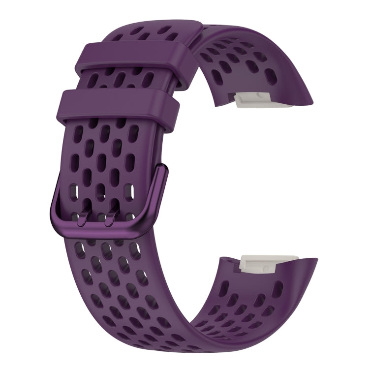 For Fitbit Charge 5 Solid Color Breathable Sports Silicone Watch Band(Dark Purple) - Watch Bands by PMC TechLife | Online Shopping South Africa | PMC TechLife | Buy Now Pay Later Mobicred