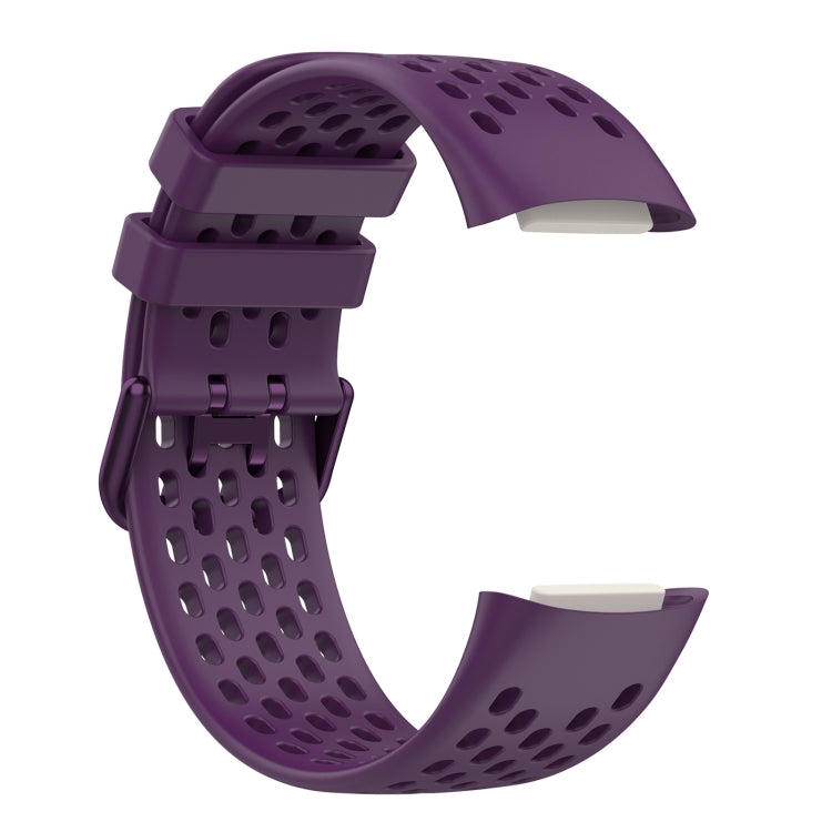 For Fitbit Charge 5 Solid Color Breathable Sports Silicone Watch Band(Dark Purple) - Watch Bands by PMC TechLife | Online Shopping South Africa | PMC TechLife | Buy Now Pay Later Mobicred