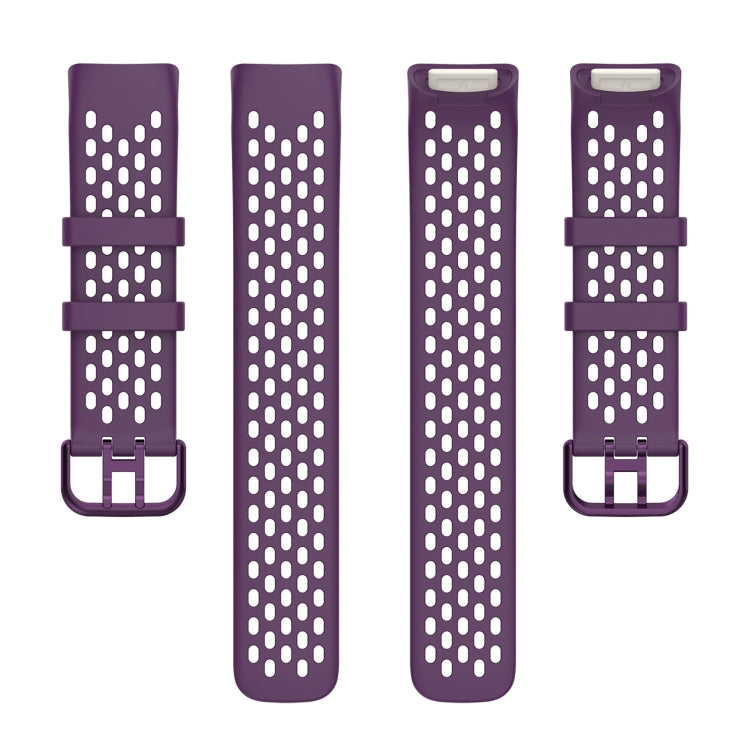 For Fitbit Charge 5 Solid Color Breathable Sports Silicone Watch Band(Dark Purple) - Watch Bands by PMC TechLife | Online Shopping South Africa | PMC TechLife | Buy Now Pay Later Mobicred