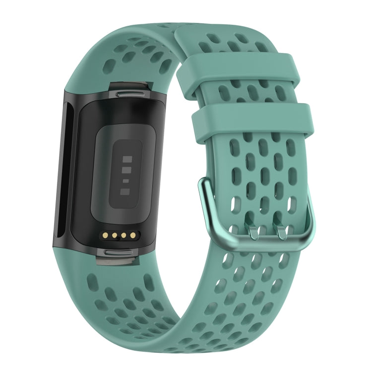For Fitbit Charge 5 Solid Color Breathable Sports Silicone Watch Band(Pine Green) - Watch Bands by PMC TechLife | Online Shopping South Africa | PMC TechLife | Buy Now Pay Later Mobicred