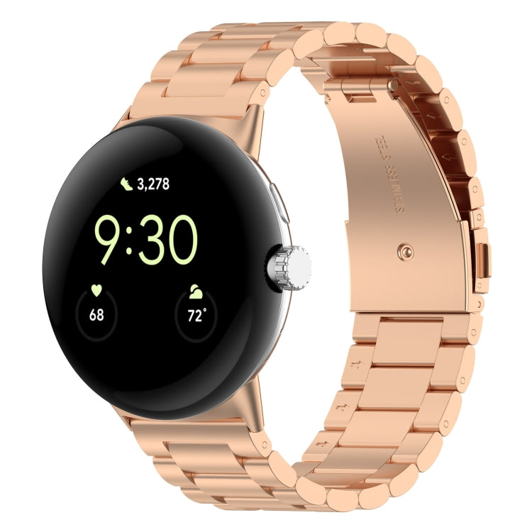 For Google Pixel Watch 2 Three Bead Stainless Steel Metal Watch Band(Rose Gold) - free shipping - PMC TechLife - Order now!