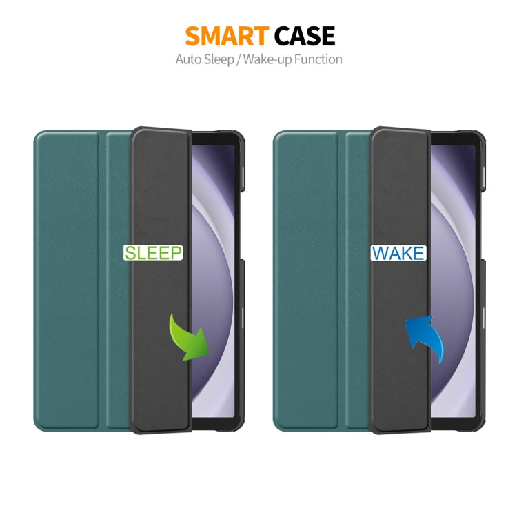 For Samsung Galaxy Tab A9+ 11.0 ENKAY Tri-fold Custer Texture Leather Smart Tablet Case(Dark Green) - free shipping - PMc TechLife - Order now!