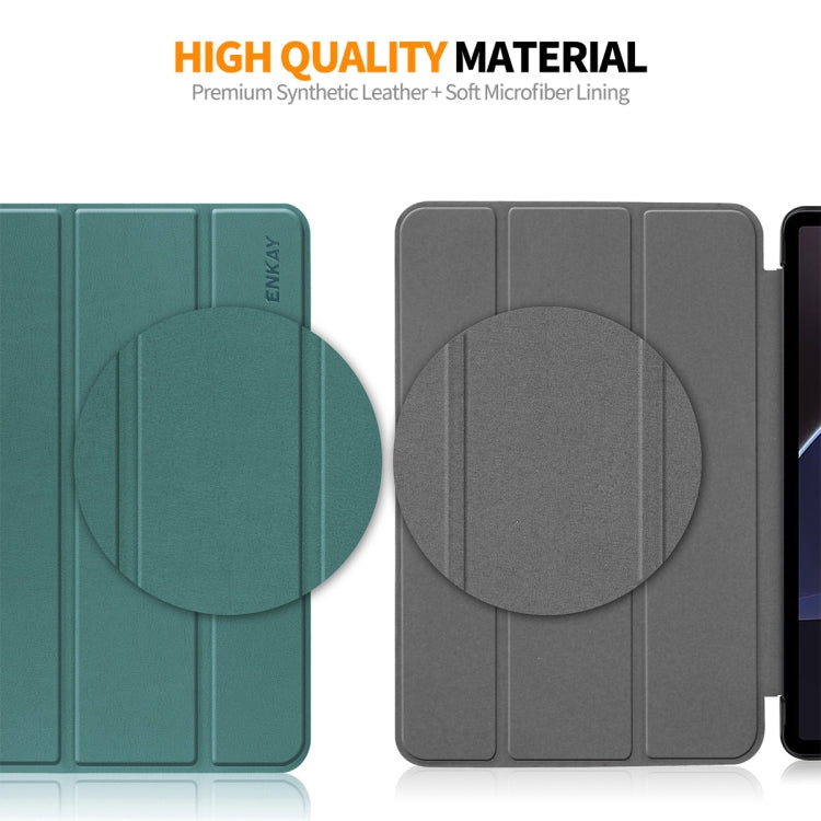For Samsung Galaxy Tab A9+ 11.0 ENKAY Tri-fold Custer Texture Leather Smart Tablet Case(Dark Green) - free shipping - PMc TechLife - Order now!