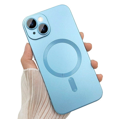 For iPhone 14 ENKAY MagSafe Matte TPU Phone Case with Lens Film & Screen Glass Film(Blue) - iPhone 14 Cases by ENKAY | Online Shopping South Africa | PMC Jewellery