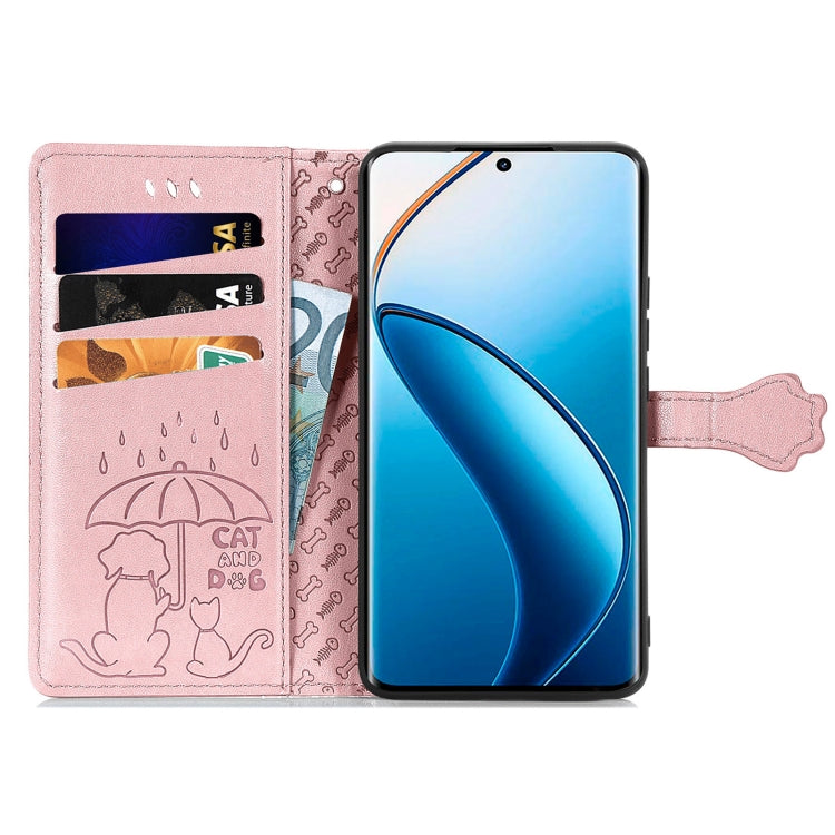 For Realme 12 Pro Cat and Dog Embossed Leather Phone Case(Rose Gold) - Realme Cases by PMC Jewellery | Online Shopping South Africa | PMC Jewellery | Buy Now Pay Later Mobicred