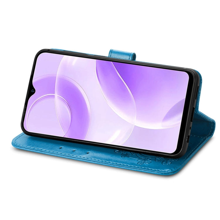 For Ulefone Note 15 Four-leaf Clasp Embossed Buckle Leather Phone Case(Blue) - Ulefone Cases by PMC Jewellery | Online Shopping South Africa | PMC Jewellery | Buy Now Pay Later Mobicred