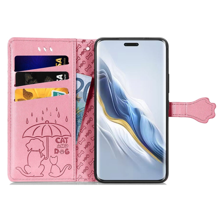 For Honor Magic6 Pro Cat and Dog Embossed Leather Phone Case(Pink) - Honor Cases by PMC Jewellery | Online Shopping South Africa | PMC Jewellery | Buy Now Pay Later Mobicred