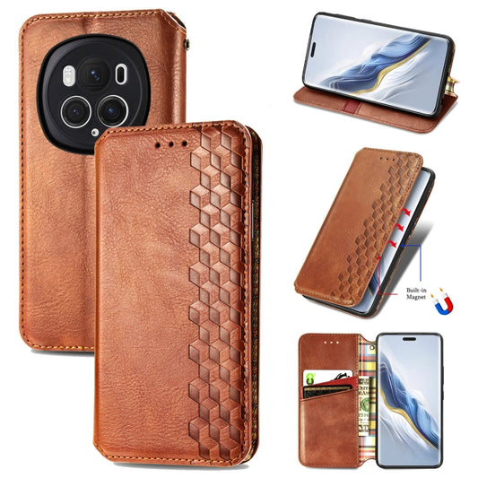 For Honor Magic6 Pro Cubic Grid Pressed Magnetic Leather Phone Case(Brown) - Honor Cases by PMC Jewellery | Online Shopping South Africa | PMC Jewellery | Buy Now Pay Later Mobicred