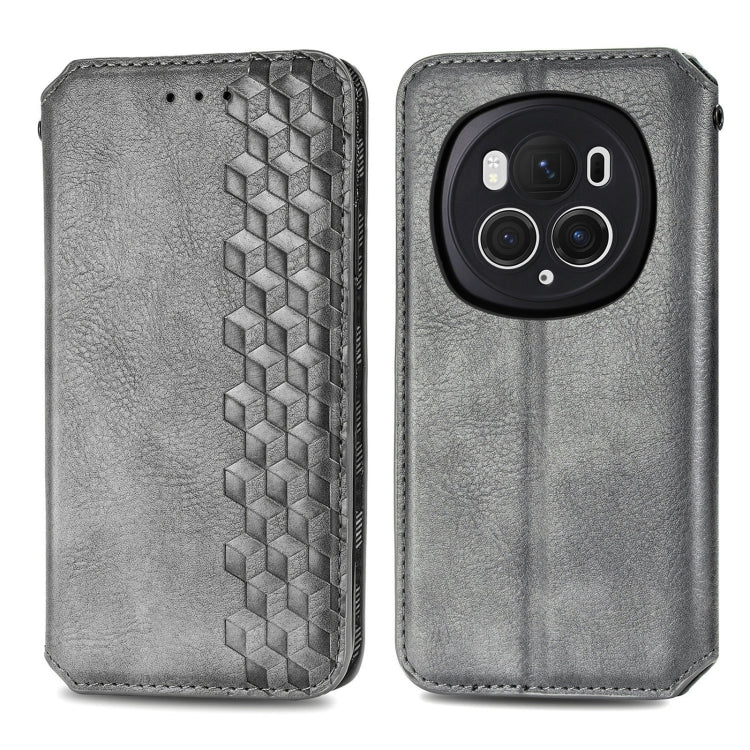 For Honor Magic6 Pro Cubic Grid Pressed Magnetic Leather Phone Case(Grey) - Honor Cases by PMC Jewellery | Online Shopping South Africa | PMC Jewellery | Buy Now Pay Later Mobicred