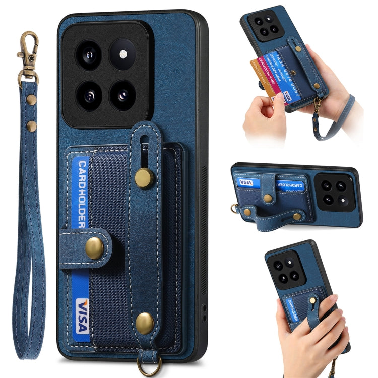 For Xiaomi 14 Pro Retro Cross Wristband Wallet Leather Back Phone Case(Blue) - 14 Pro Cases by PMC TechLife | Online Shopping South Africa | PMC TechLife | Buy Now Pay Later Mobicred