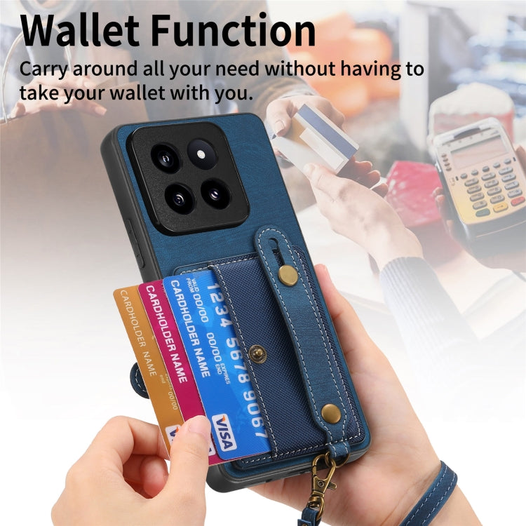 For Xiaomi 14 Pro Retro Cross Wristband Wallet Leather Back Phone Case(Blue) - 14 Pro Cases by PMC TechLife | Online Shopping South Africa | PMC TechLife | Buy Now Pay Later Mobicred