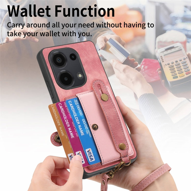 For Xiaomi Redmi Note 13 Pro 4G Retro Cross Wristband Wallet Leather Back Phone Case(Pink) - Note 13 Pro Cases by PMC TechLife | Online Shopping South Africa | PMC TechLife | Buy Now Pay Later Mobicred