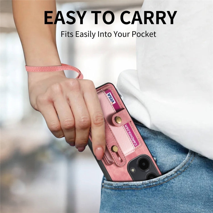 For Xiaomi Redmi Note 13 Pro 4G Retro Cross Wristband Wallet Leather Back Phone Case(Pink) - Note 13 Pro Cases by PMC TechLife | Online Shopping South Africa | PMC TechLife | Buy Now Pay Later Mobicred