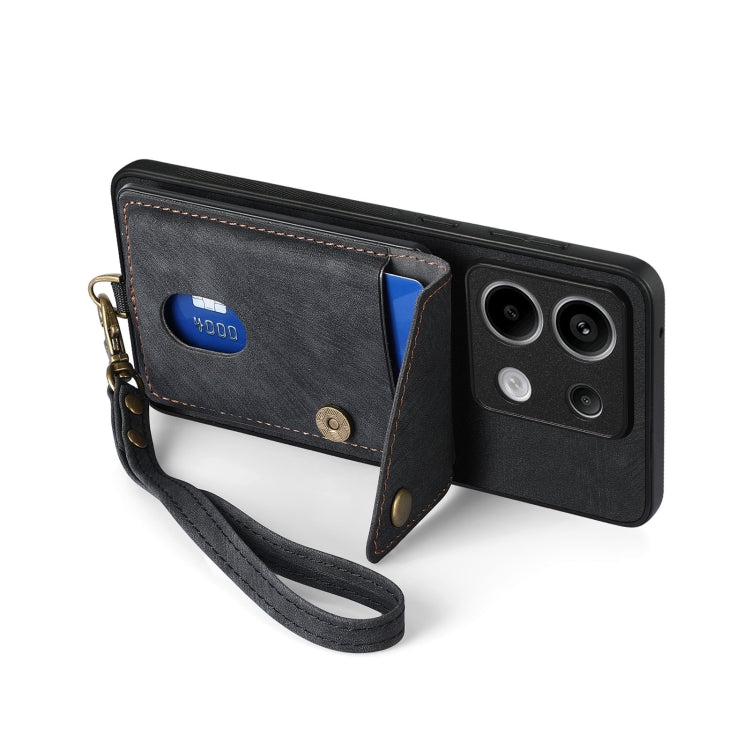 For Xiaomi Redmi Note 13 Pro 5G Retro Card Wallet Fold Leather Phone Case with Strap(Black) - Note 13 Pro Cases by PMC TechLife | Online Shopping South Africa | PMC TechLife | Buy Now Pay Later Mobicred