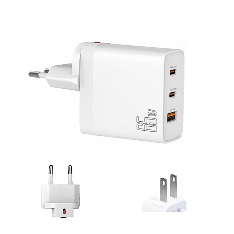 GAN 65W PD45W Dual Type-C+QC3.0 USB Multi Compatible Laptop Adapter EU + US Plug White - Power Supply by PMC TechLife | Online Shopping South Africa | PMC TechLife | Buy Now Pay Later Mobicred