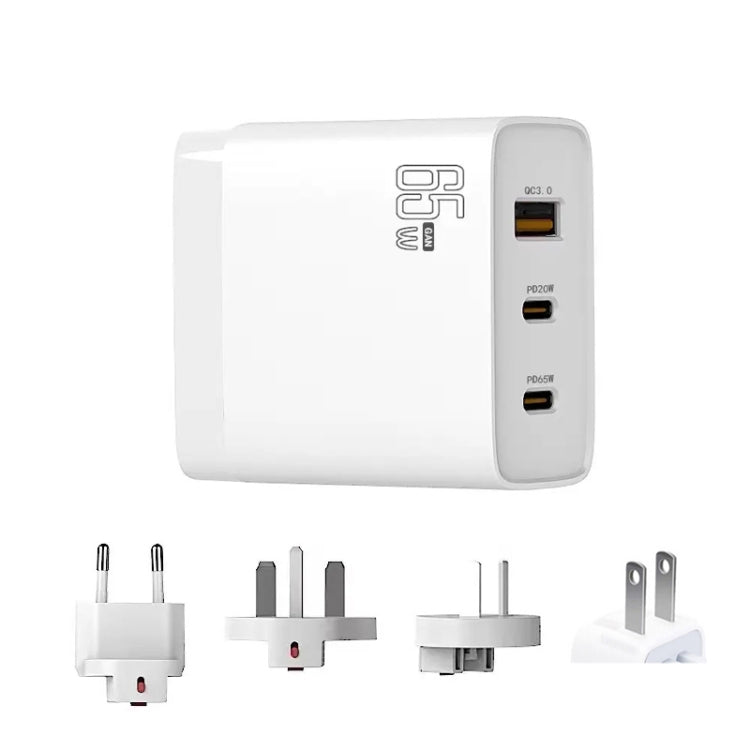 GAN 65W PD45W Dual Type-C+QC3.0 USB Multi Compatible Laptop Adapter EU + US + AU + UK Plug White - Power Supply by PMC Jewellery | Online Shopping South Africa | PMC Jewellery | Buy Now Pay Later Mobicred