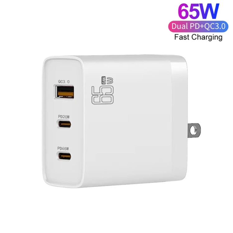 GAN 65W PD45W Dual Type-C+QC3.0 USB Multi Compatible Laptop Adapter EU + US + AU + UK Plug White - Power Supply by PMC TechLife | Online Shopping South Africa | PMC TechLife | Buy Now Pay Later Mobicred