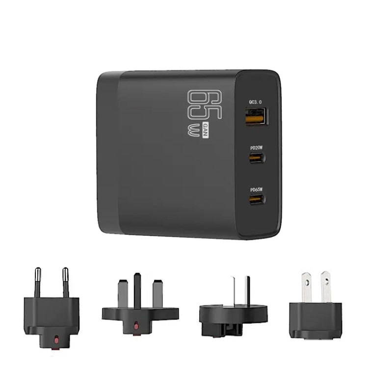 GAN 65W PD45W Dual Type-C+QC3.0 USB Multi Compatible Laptop Adapter EU + US + AU + UK Plug Black - Power Supply by PMC TechLife | Online Shopping South Africa | PMC TechLife | Buy Now Pay Later Mobicred