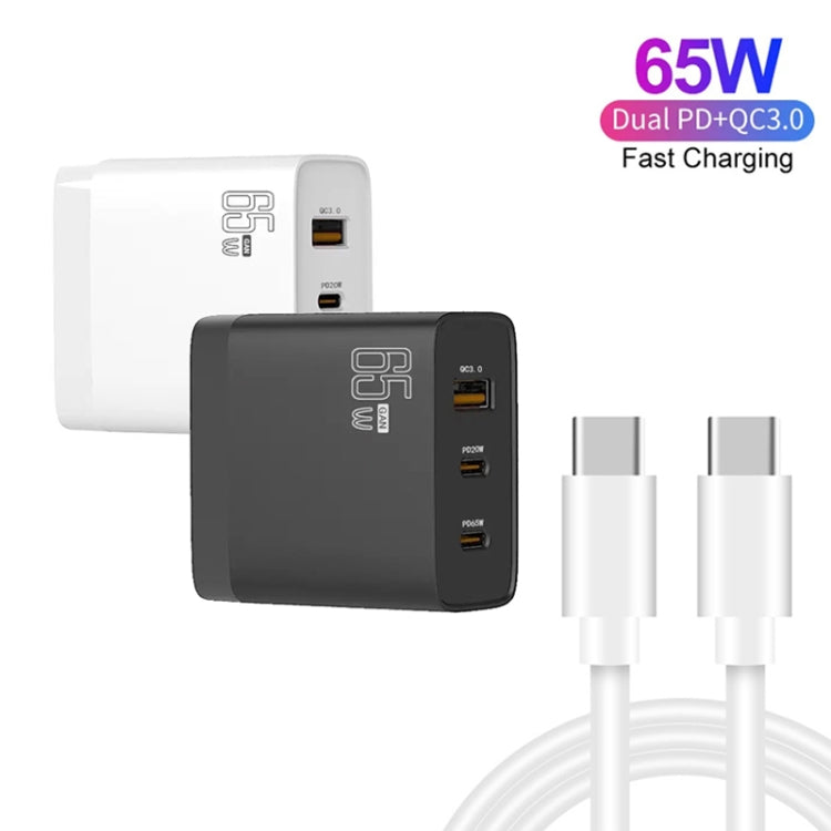 GAN 65W PD45W Dual Type-C / QC3.0 USB  Multi Compatible Charger + 2m USB-C to USB-C Data Cable UK + US Plug Black - free shipping - PMC Jewellery - Order now!