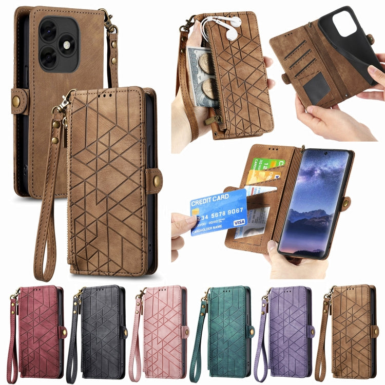 For Tecno Spark Go 2024 Geometric Zipper Wallet Side Buckle Leather Phone Case(Red) - Tecno Cases by PMC Jewellery | Online Shopping South Africa | PMC Jewellery | Buy Now Pay Later Mobicred