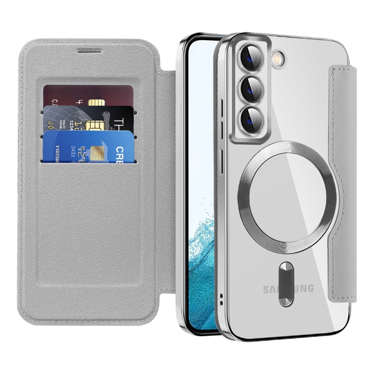 For Samsung Galaxy S22+ 5G MagSafe Magnetic RFID Anti-theft Leather Phone Case(Grey) - Galaxy S22 5G Cases by PMC TechLife | Online Shopping South Africa | PMC TechLife