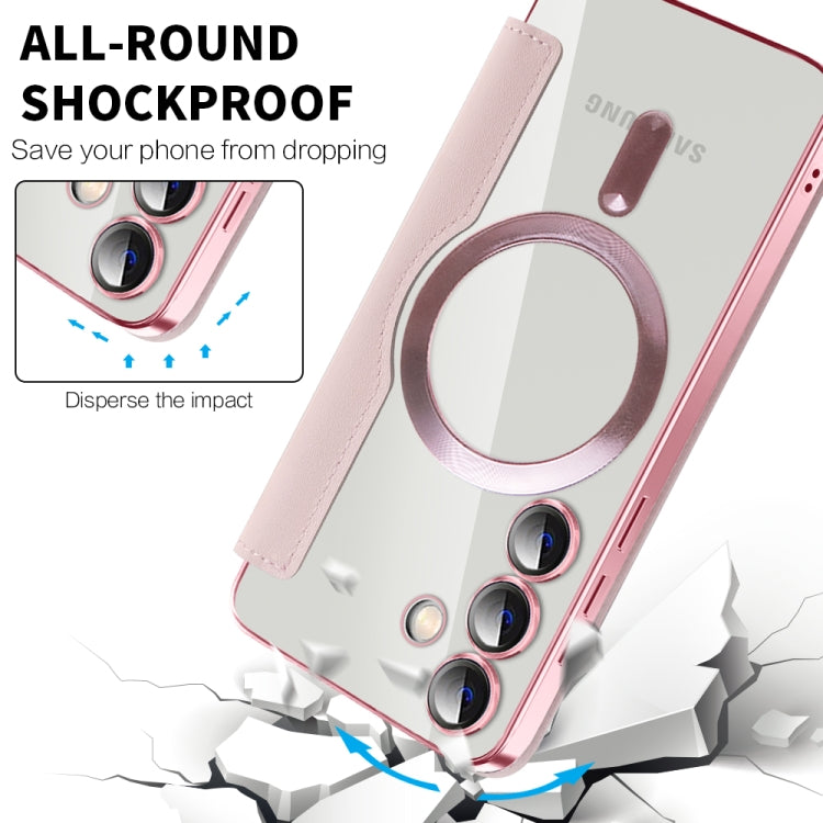 For Samsung Galaxy S25 5G Shield MagSafe RFID Anti-theft Leather Phone Case(Pink) - Galaxy S25 5G Cases by PMC Jewellery | Online Shopping South Africa | PMC Jewellery | Buy Now Pay Later Mobicred