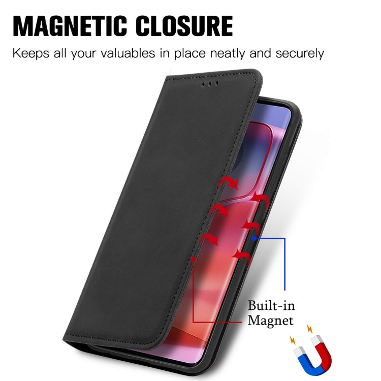 For Motorola Edge 2024 Retro Skin Feel Magnetic Flip Leather Phone Case(Black) - Motorola Cases by PMC Jewellery | Online Shopping South Africa | PMC Jewellery | Buy Now Pay Later Mobicred