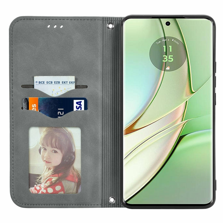 For Motorola Edge 2024 Retro Skin Feel Magnetic Flip Leather Phone Case(Grey) - Motorola Cases by PMC Jewellery | Online Shopping South Africa | PMC Jewellery | Buy Now Pay Later Mobicred