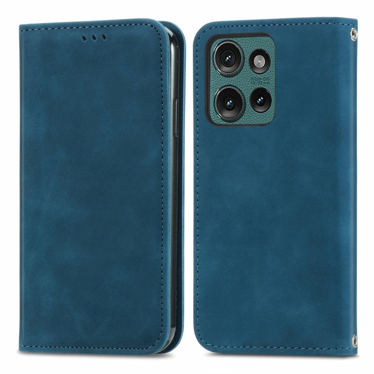 For Motorola Edge 2024 Retro Skin Feel Magnetic Flip Leather Phone Case(Blue) - Motorola Cases by PMC Jewellery | Online Shopping South Africa | PMC Jewellery | Buy Now Pay Later Mobicred