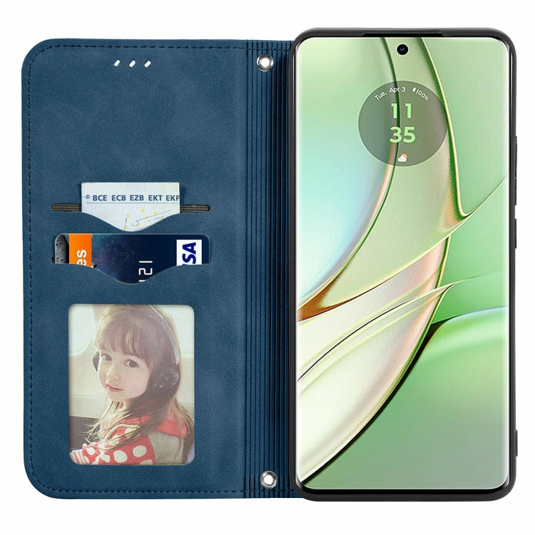 For Motorola Edge 2024 Retro Skin Feel Magnetic Flip Leather Phone Case(Blue) - Motorola Cases by PMC Jewellery | Online Shopping South Africa | PMC Jewellery | Buy Now Pay Later Mobicred