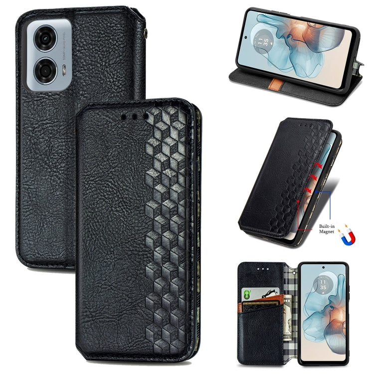 For Motorola Moto G24 Power Cubic Grid Pressed Magnetic Leather Phone Case(Black) - Motorola Cases by PMC TechLife | Online Shopping South Africa | PMC TechLife | Buy Now Pay Later Mobicred