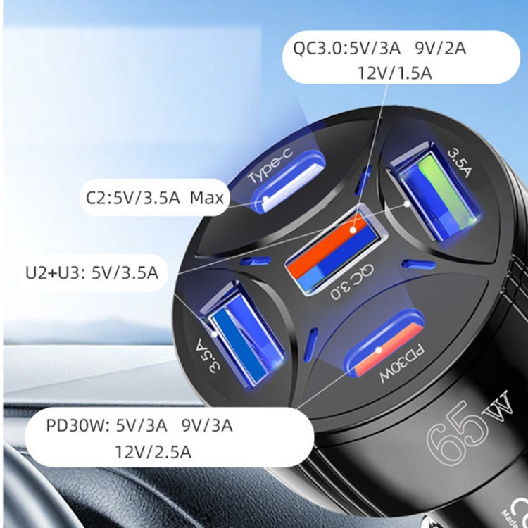 TE-P50 65W PD30W Type-C x 2 + USB x 3 Multi Port Car Charger(Black) - Car Charger by PMC TechLife | Online Shopping South Africa | PMC TechLife | Buy Now Pay Later Mobicred