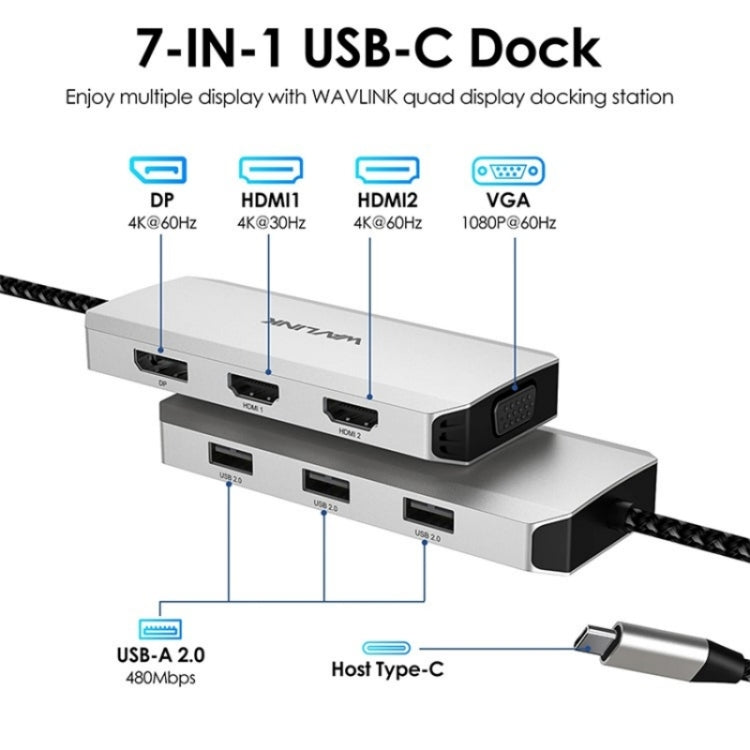 WAVLINK UMD304 Converter USB-C to Dual HD 4K 60Hz  HUB 7-in-1 Laptop Docking Station - USB HUB by WAVLINK | Online Shopping South Africa | PMC Jewellery | Buy Now Pay Later Mobicred