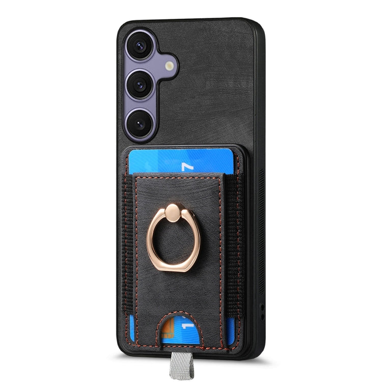 For Samsung Galaxy S25 5G Retro Splitable Magnetic Card Bag Leather Phone Case(Black) - Galaxy Phone Cases by PMC Jewellery | Online Shopping South Africa | PMC Jewellery | Buy Now Pay Later Mobicred