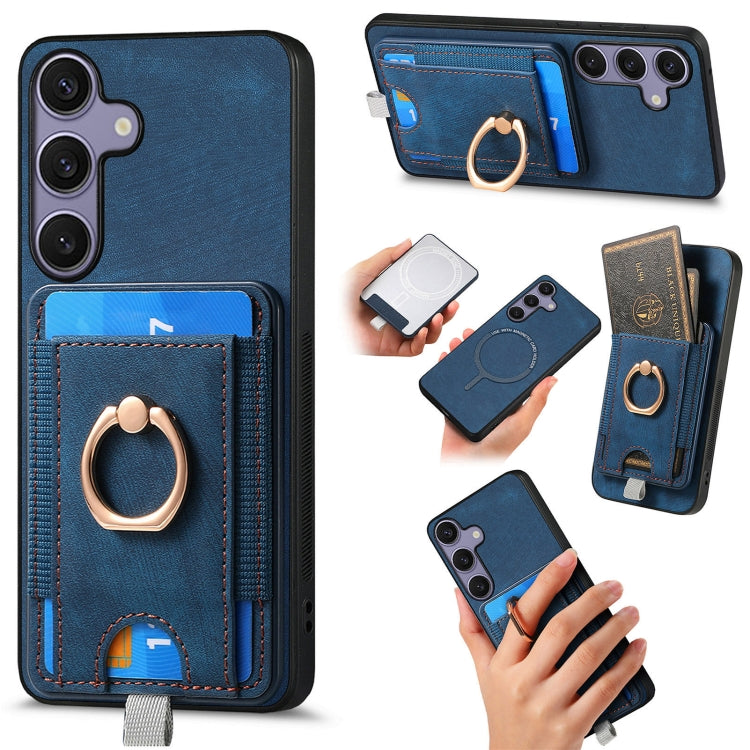 For Samsung Galaxy S25 5G Retro Splitable Magnetic Card Bag Leather Phone Case(Blue) - Galaxy Phone Cases by PMC Jewellery | Online Shopping South Africa | PMC Jewellery | Buy Now Pay Later Mobicred