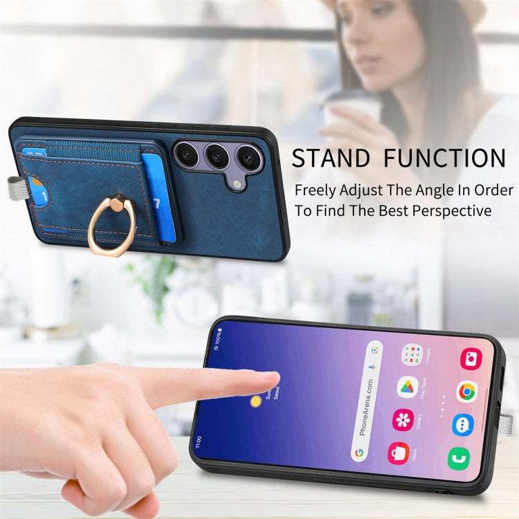 For Samsung Galaxy S25 5G Retro Splitable Magnetic Card Bag Leather Phone Case(Blue) - Galaxy Phone Cases by PMC Jewellery | Online Shopping South Africa | PMC Jewellery | Buy Now Pay Later Mobicred