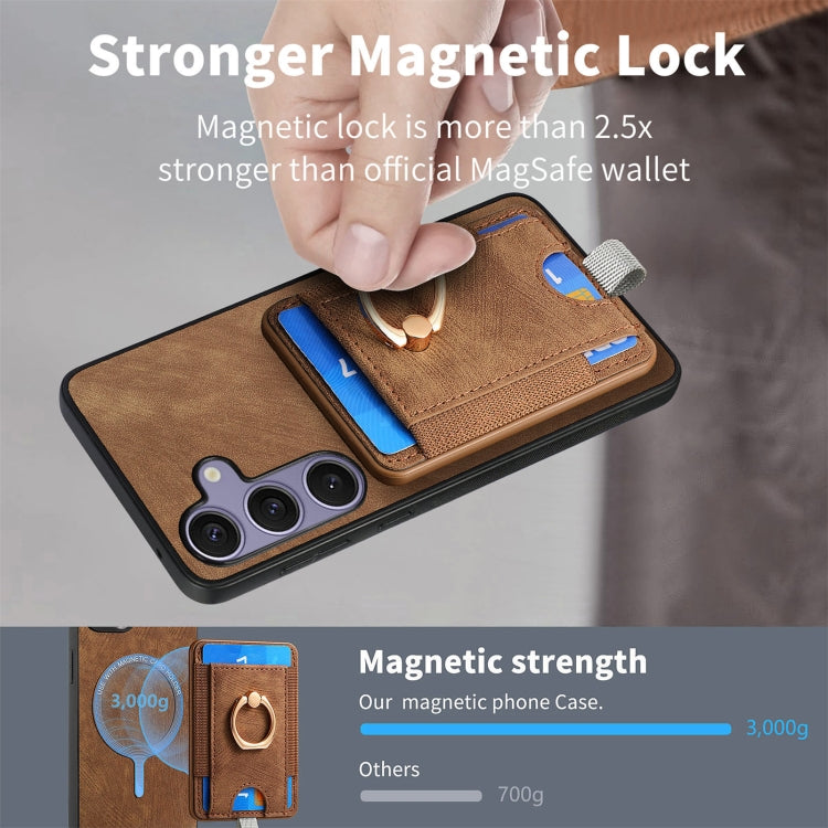 For Samsung Galaxy S25 5G Retro Splitable Magnetic Card Bag Leather Phone Case(Brown) - Galaxy Phone Cases by PMC Jewellery | Online Shopping South Africa | PMC Jewellery | Buy Now Pay Later Mobicred