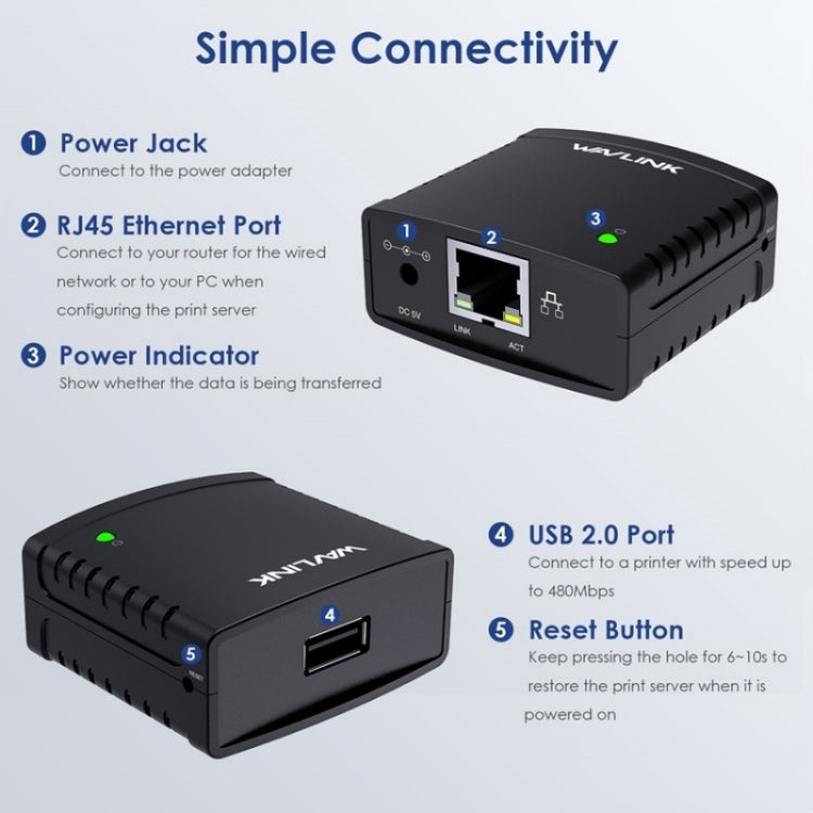 WAVLINK NU72P11 100Mbps Network Print Server USB 2.0 Network Printer Power Adapter(UK Plug) - Printer Accessories by WAVLINK | Online Shopping South Africa | PMC TechLife | Buy Now Pay Later Mobicred