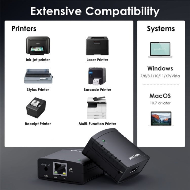 WAVLINK NU72P11 100Mbps Network Print Server USB 2.0 Network Printer Power Adapter(AU Plug) - Printer Accessories by WAVLINK | Online Shopping South Africa | PMC TechLife | Buy Now Pay Later Mobicred