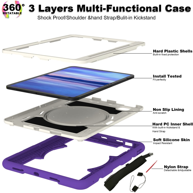 For iPad Pro 11 2024 Silicone Hybrid PC Shockproof Tablet Case with Shoulder Strap(Catharanthus Roseus) - iPad Pro 11 2024 Cases by PMC TechLife | Online Shopping South Africa | PMC TechLife | Buy Now Pay Later Mobicred