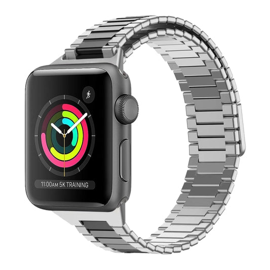 For Apple Watch Series 3 42mm Bamboo Magnetic Stainless Steel Metal Watch Strap(Silver Black) - Watch Bands by PMC Jewellery | Online Shopping South Africa | PMC Jewellery