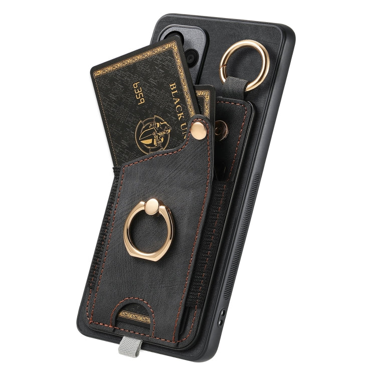 For Samsung Galaxy A25 Retro Skin-feel Ring Card Bag Phone Case with Hang Loop(Black) - Galaxy Phone Cases by PMC TechLife | Online Shopping South Africa | PMC TechLife | Buy Now Pay Later Mobicred