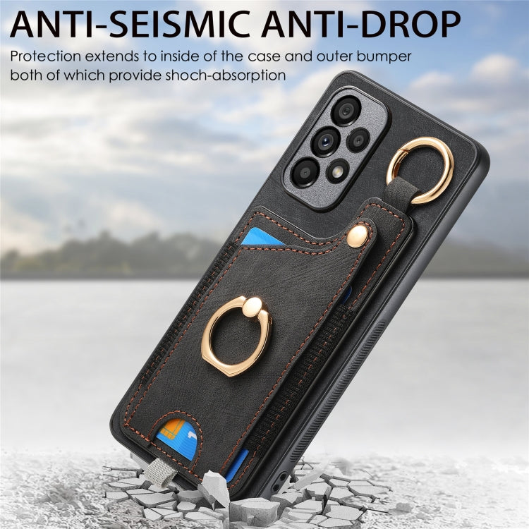 For Samsung Galaxy A25 Retro Skin-feel Ring Card Bag Phone Case with Hang Loop(Black) - Galaxy Phone Cases by PMC TechLife | Online Shopping South Africa | PMC TechLife | Buy Now Pay Later Mobicred