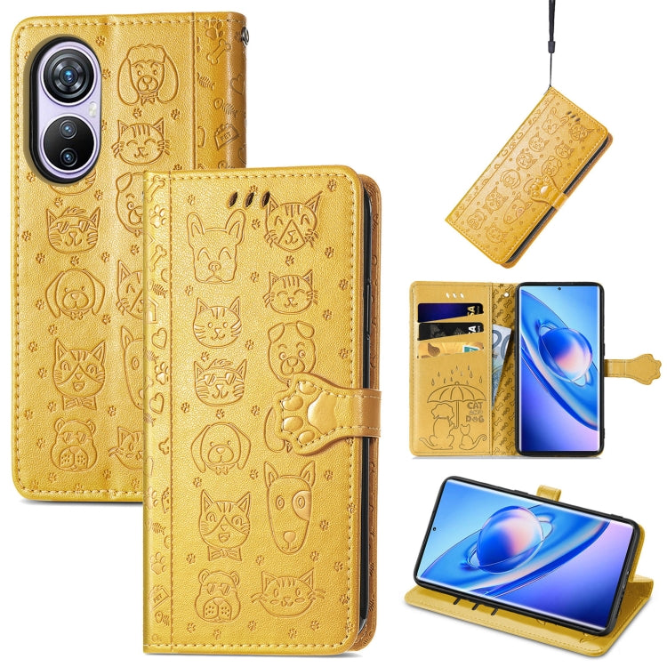 For Blackview A200 Pro Cat and Dog Embossed Leather Phone Case(Yellow) - More Brand by PMC TechLife | Online Shopping South Africa | PMC TechLife