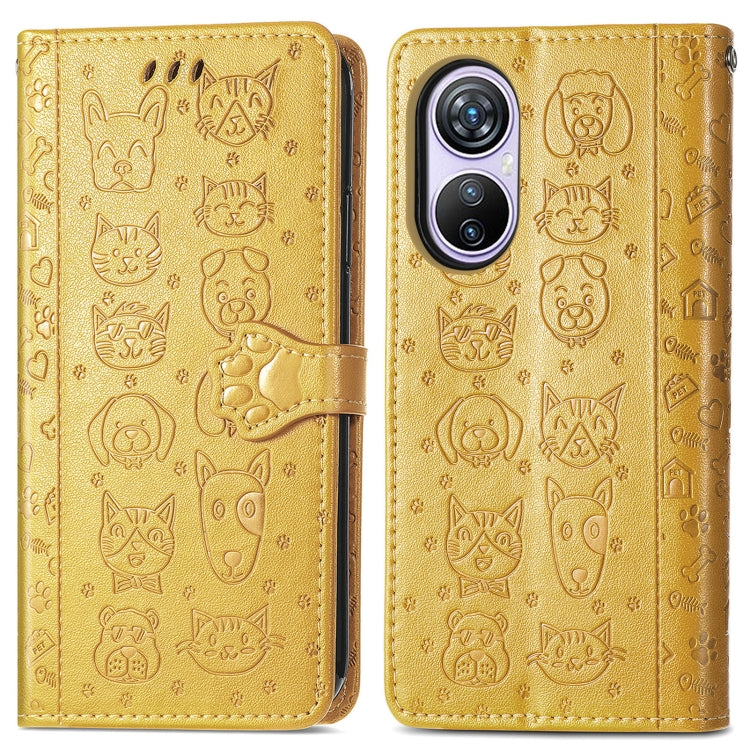 For Blackview A200 Pro Cat and Dog Embossed Leather Phone Case(Yellow) - More Brand by PMC TechLife | Online Shopping South Africa | PMC TechLife