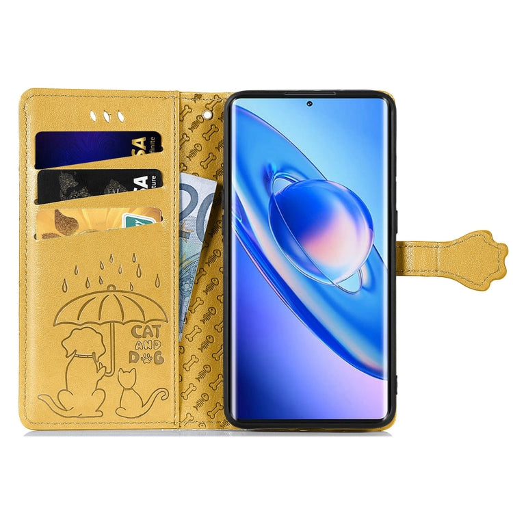 For Blackview A200 Pro Cat and Dog Embossed Leather Phone Case(Yellow) - More Brand by PMC TechLife | Online Shopping South Africa | PMC TechLife