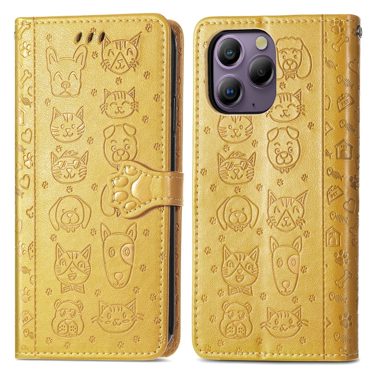 For Blackview A96 Cat and Dog Embossed Leather Phone Case(Yellow) - More Brand by PMC Jewellery | Online Shopping South Africa | PMC Jewellery